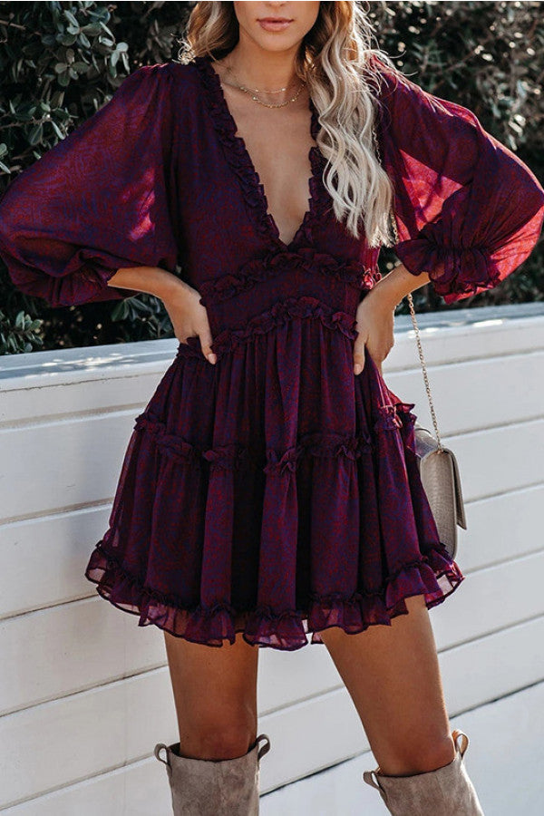 JO | Deep V-neck backless gathered mini dress