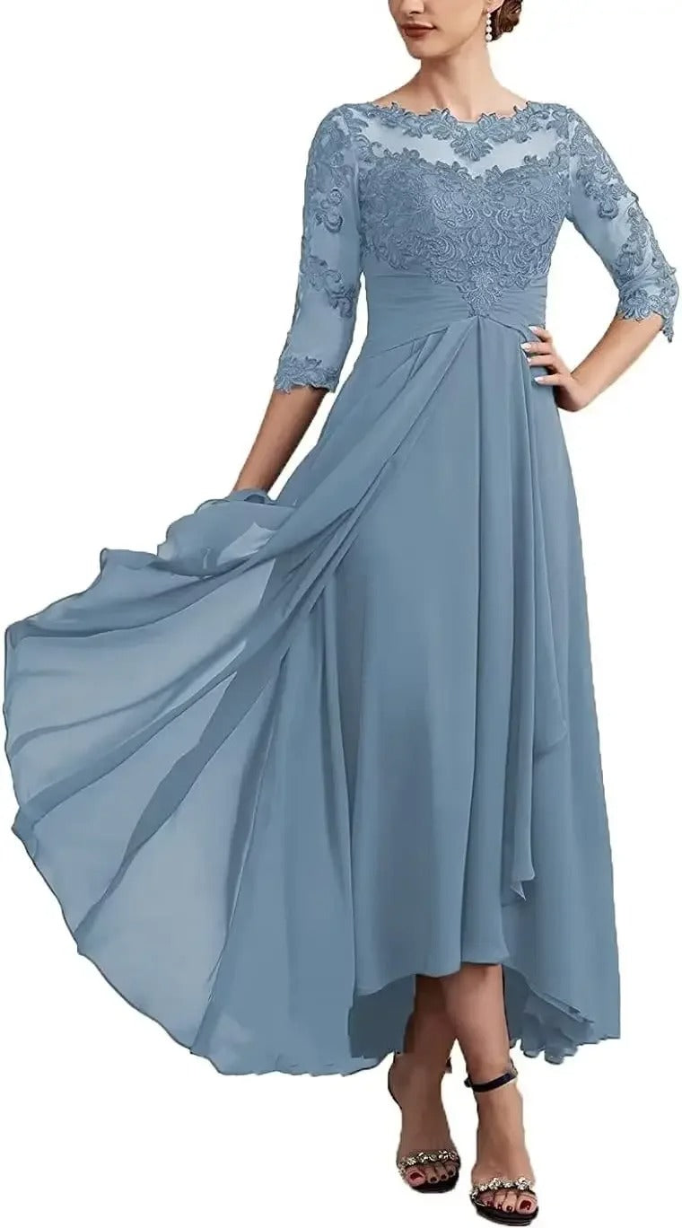 JO | Chiffon maxi dress with sheer sleeves in midi length
