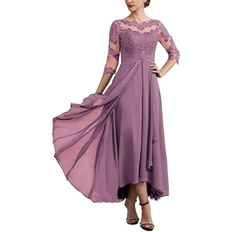JO | Chiffon maxi dress with sheer sleeves in midi length