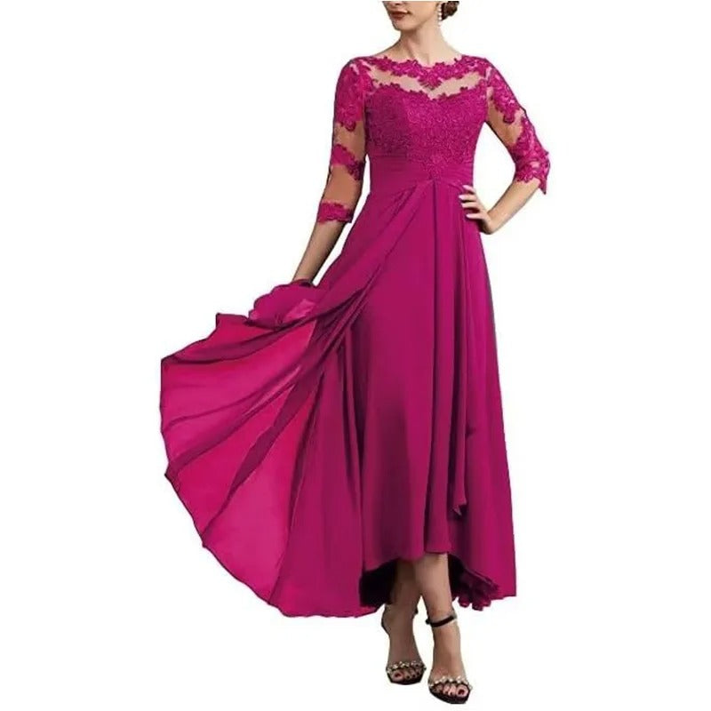 JO | Chiffon maxi dress with sheer sleeves in midi length
