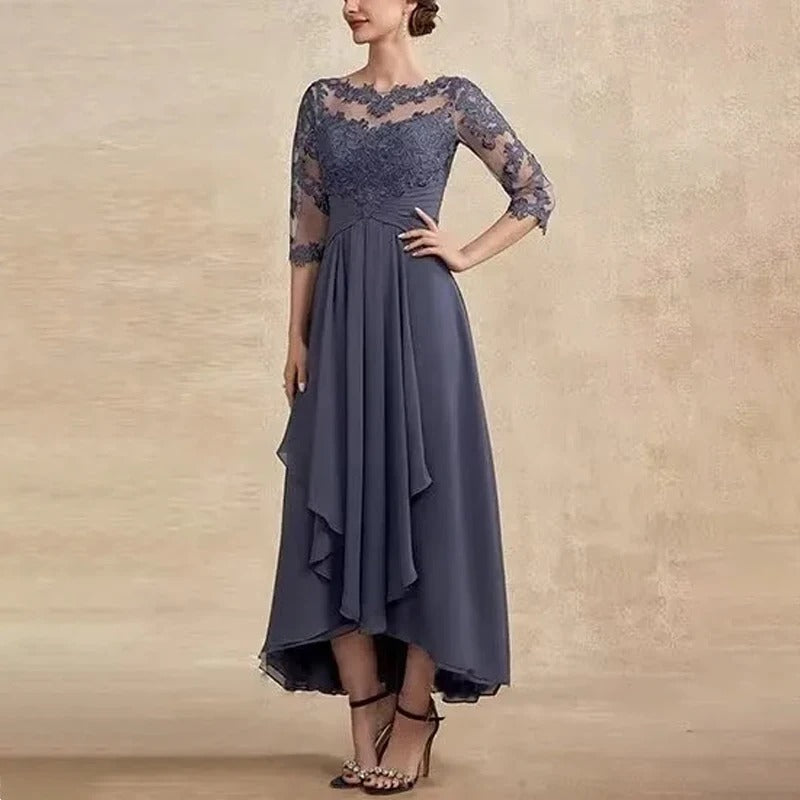 JO | Chiffon maxi dress with sheer sleeves in midi length