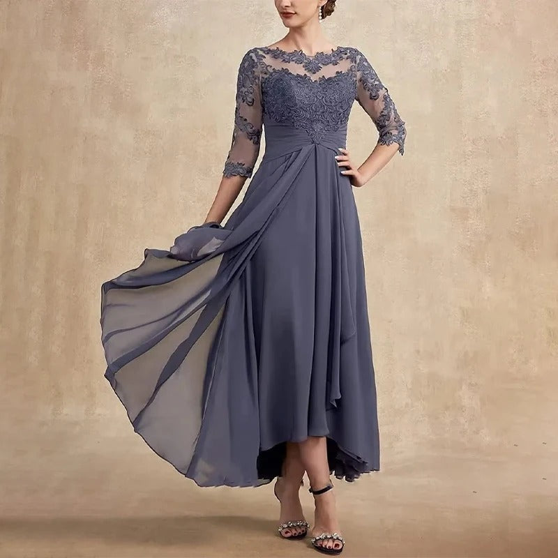JO | Chiffon maxi dress with sheer sleeves in midi length