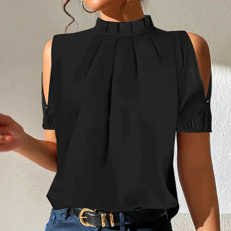 JO | Chic black pleated top with open sleeves