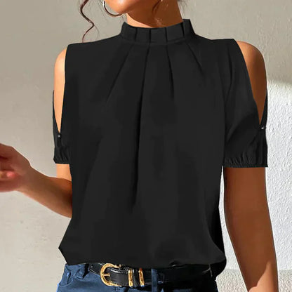 JO | Chic black pleated top with open sleeves