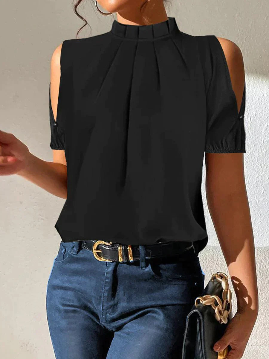 JO | Chic black pleated top with open sleeves
