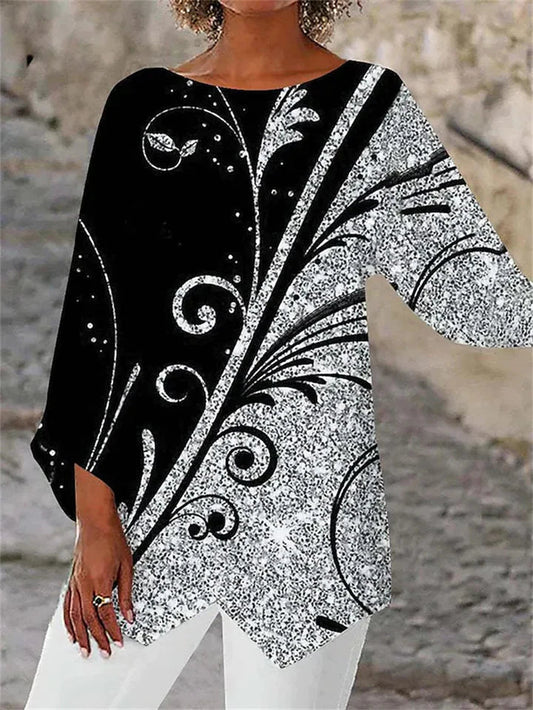 JO | Stylish geometric printed long-sleeved blouse
