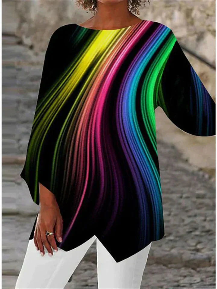 JO | Stylish geometric printed long-sleeved blouse