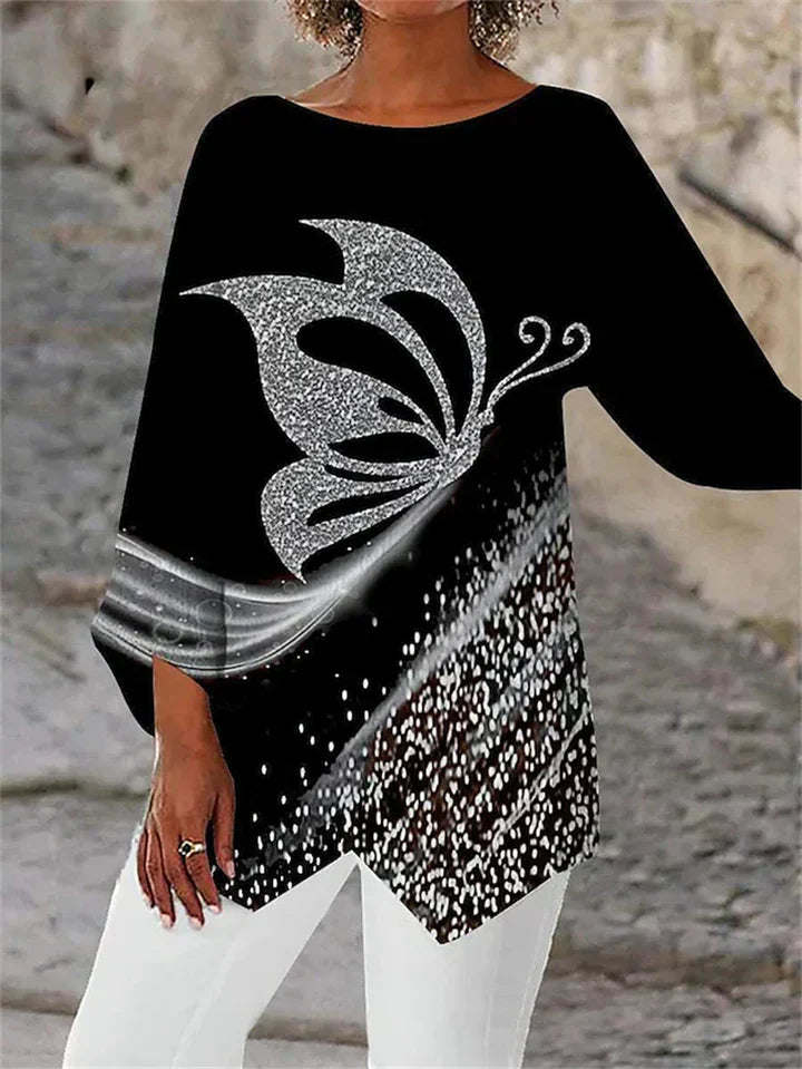 JO | Stylish geometric printed long-sleeved blouse