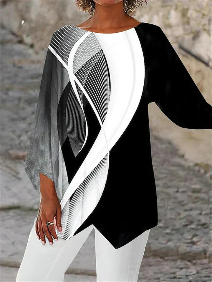 JO | Stylish geometric printed long-sleeved blouse
