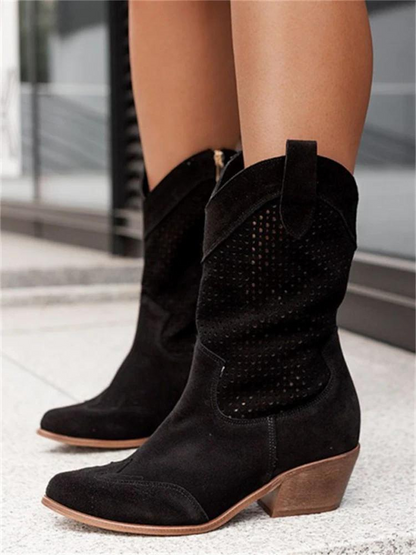 JO | mid high heel burnt suede low cut women's boots Trendy