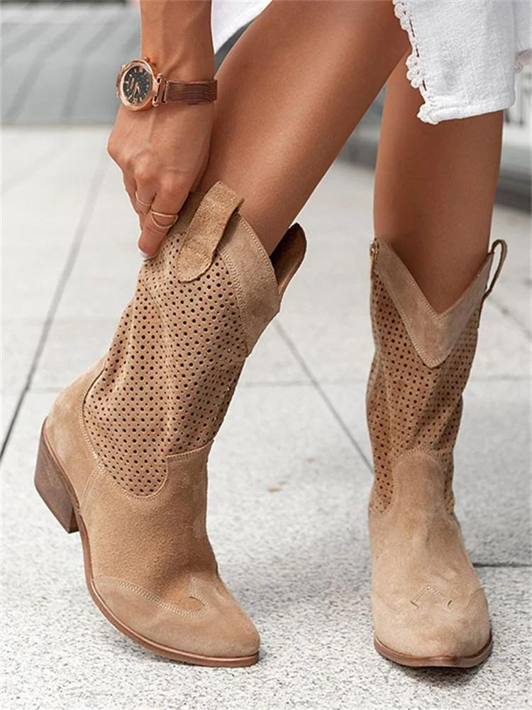 JO | mid high heel burnt suede low cut women's boots Trendy
