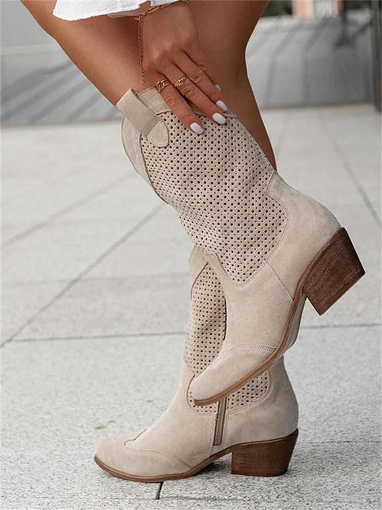 JO | mid high heel burnt suede low cut women's boots Trendy