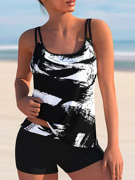 JO Plus Size swimwear sleeveless light striped tankini
