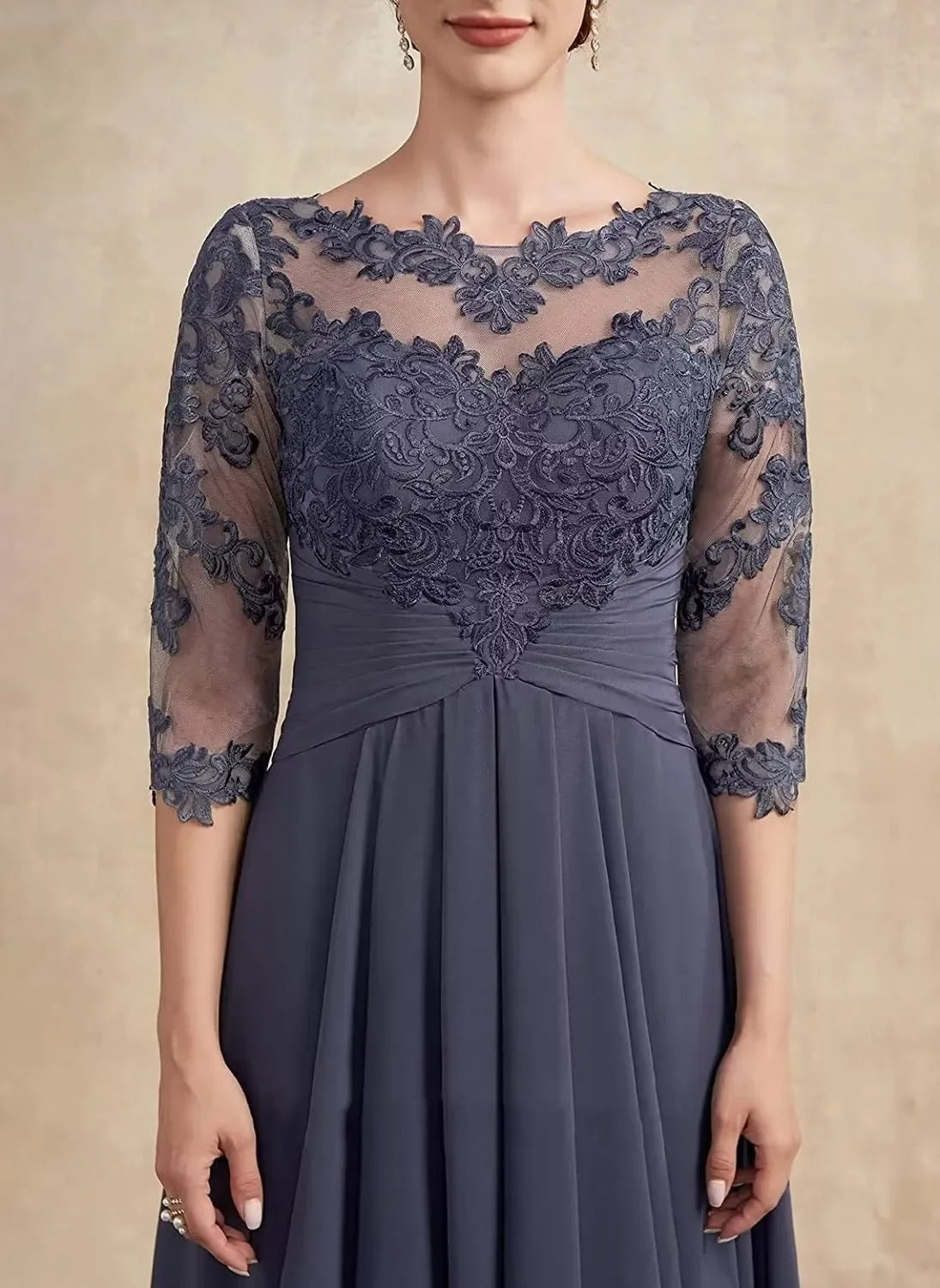 JO | Chiffon maxi dress with sheer sleeves in midi length