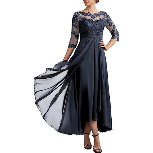 JO | Chiffon maxi dress with sheer sleeves in midi length